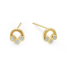 Womens | 0.09 CT Round Cut Lab Grown Accent Diamond | 3 Stone Stud Earrings | 14K Yellow Gold Plated Silver | G-SI