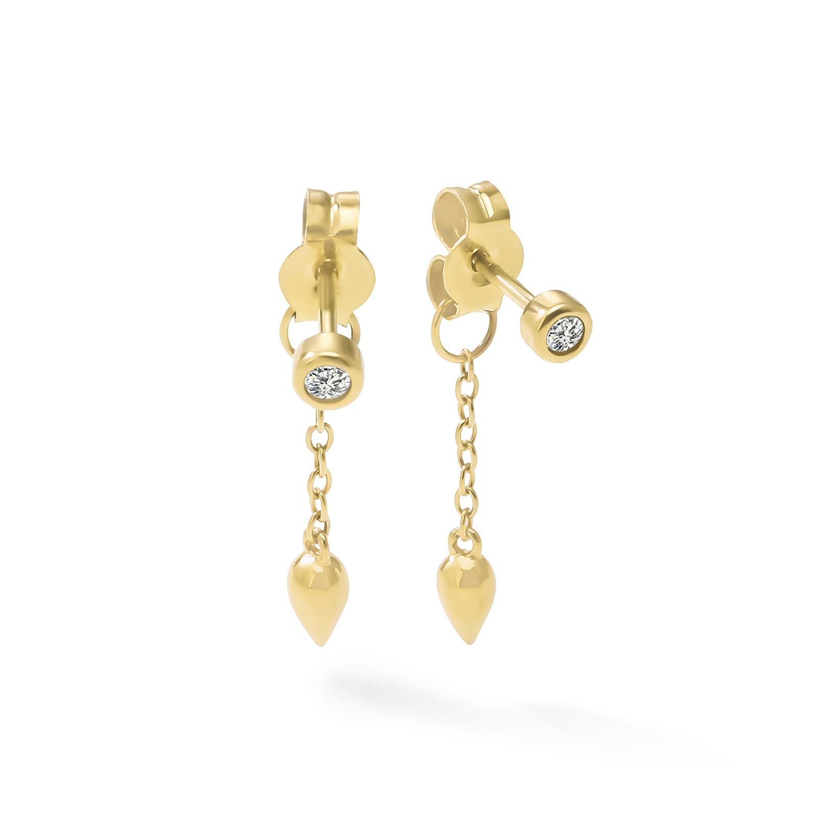 Womens | 0.06 CT Round Cut Lab Grown Accent Diamond | Dangle Drop Earrings | 14K Yellow Gold Plated Silver | G-SI