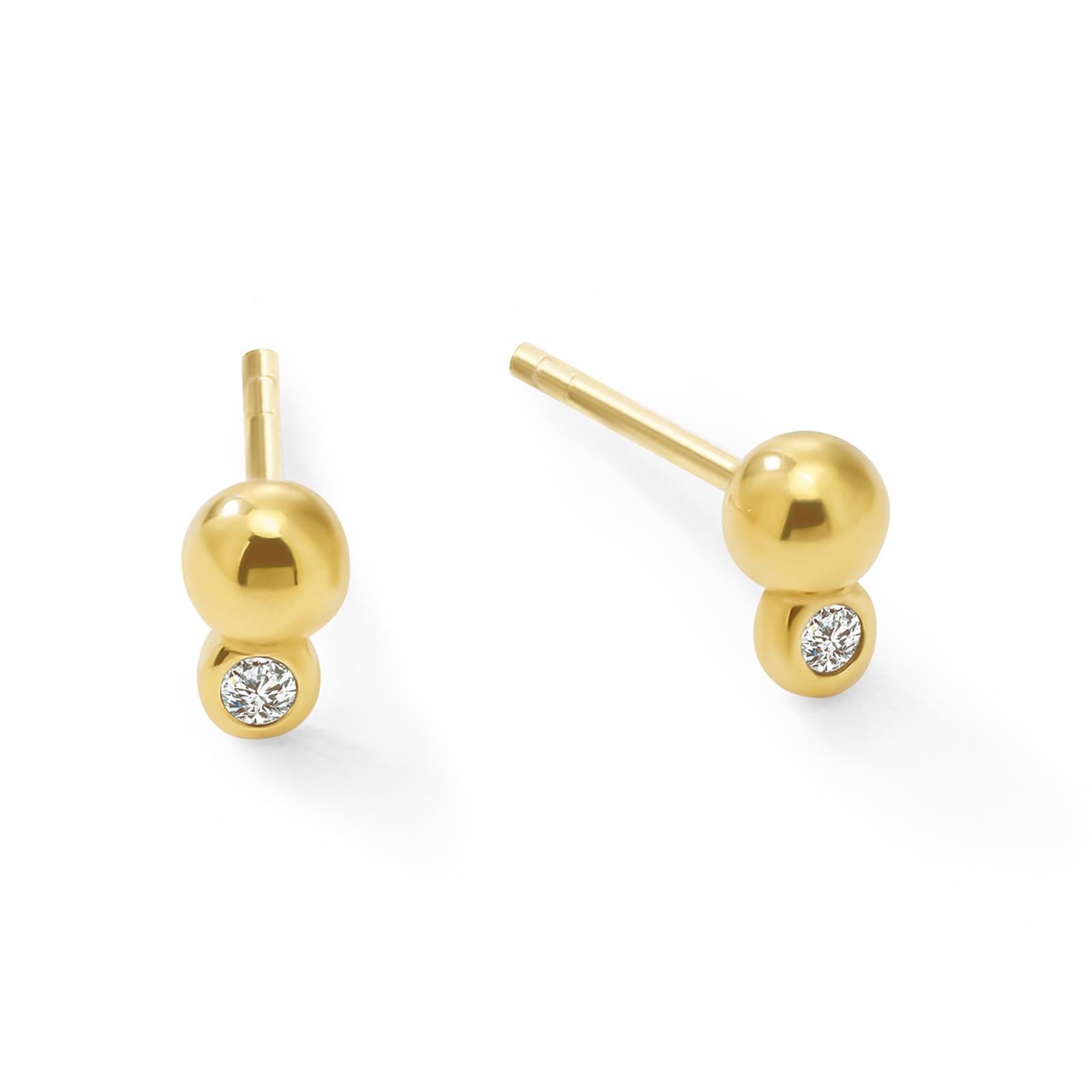 Womens | 0.04 CT Round Cut Lab Grown Accent Diamond | Drop Stud Earrings | 14K Yellow Gold Plated Silver | G-SI