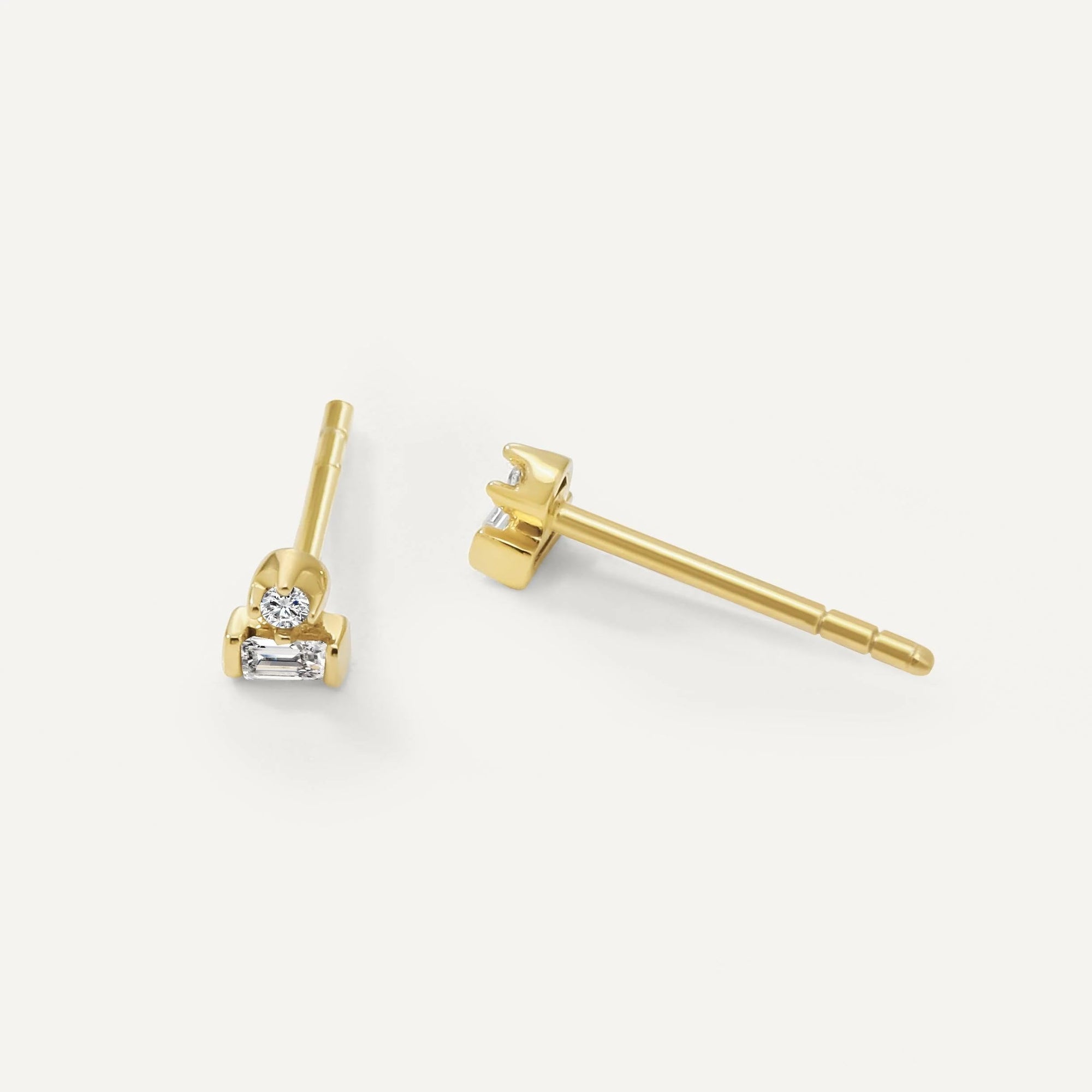 Womens | 0.06 CT  Round & Emerald Cut Lab Grown Accent Diamond | Fashion Stud Earrings | 14K Yellow Gold Plated Silver | G-SI