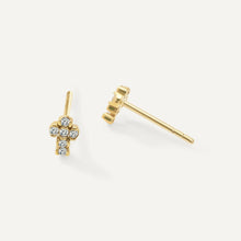 Womens | 0.07 CT Round Cut Lab Grown Accent Diamond | Cross Stud Earrings | 14K Yellow Gold Plated Silver | G-SI