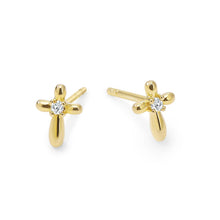 Womens | 0.03 CT Round Cut Lab Grown Accent Diamond | Cross Stud Earrings | 14K Yellow Gold Plated Silver | G-SI