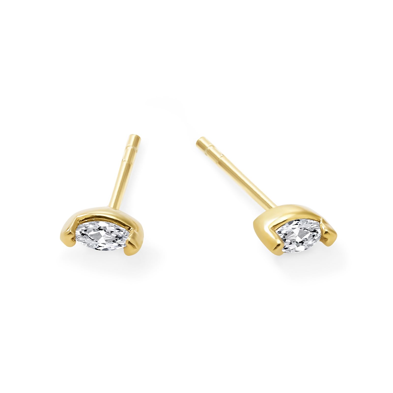 Womens | 0.20 CT  Marquise Cut Lab Grown Accent Diamond | Stud Earrings | 14K Yellow Gold Plated Silver | G-SI