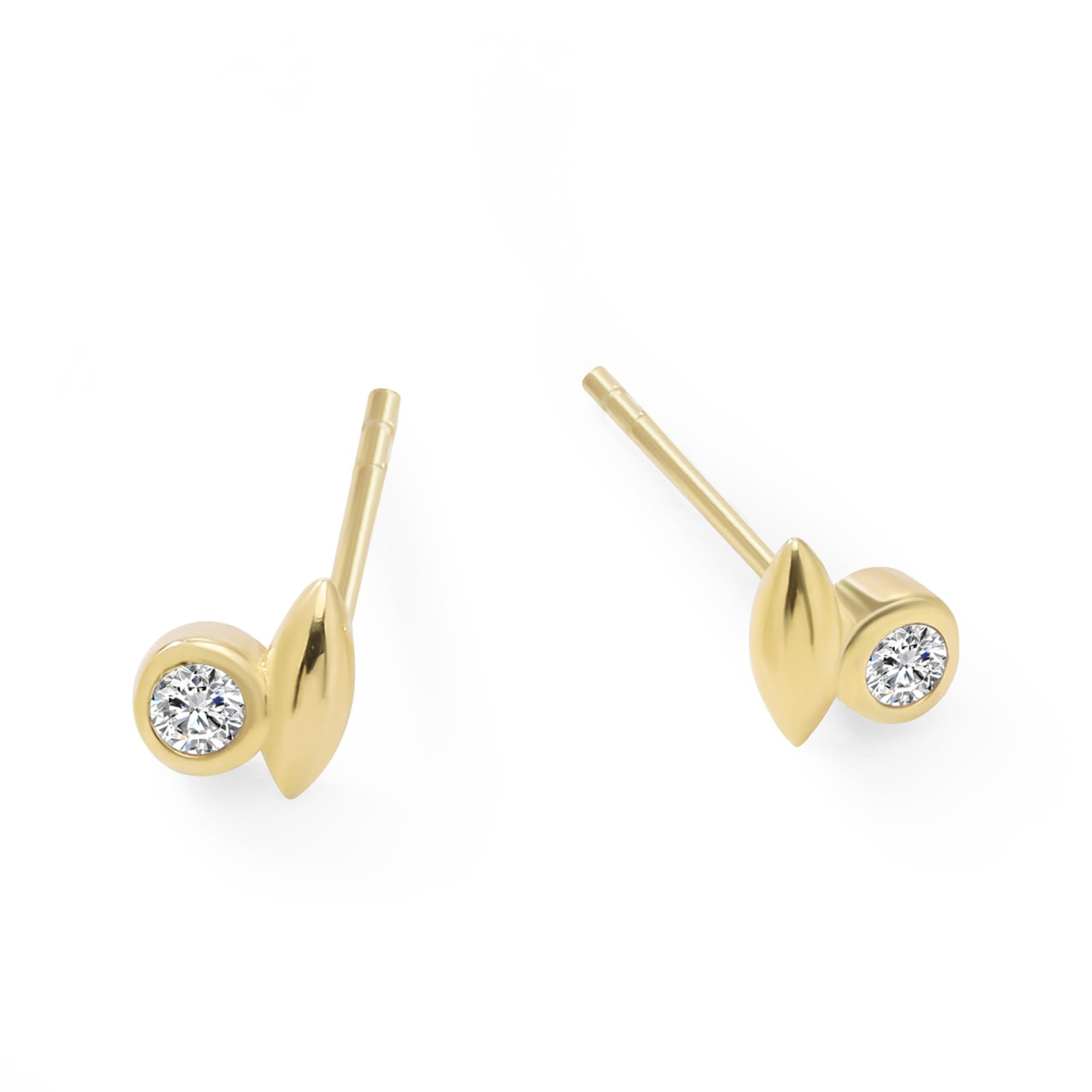 Womens | 0.06 CT Round Cut Lab Grown Accent Diamond | Fashion Stud Earrings - I | 14K Yellow Gold Plated Silver | G-SI
