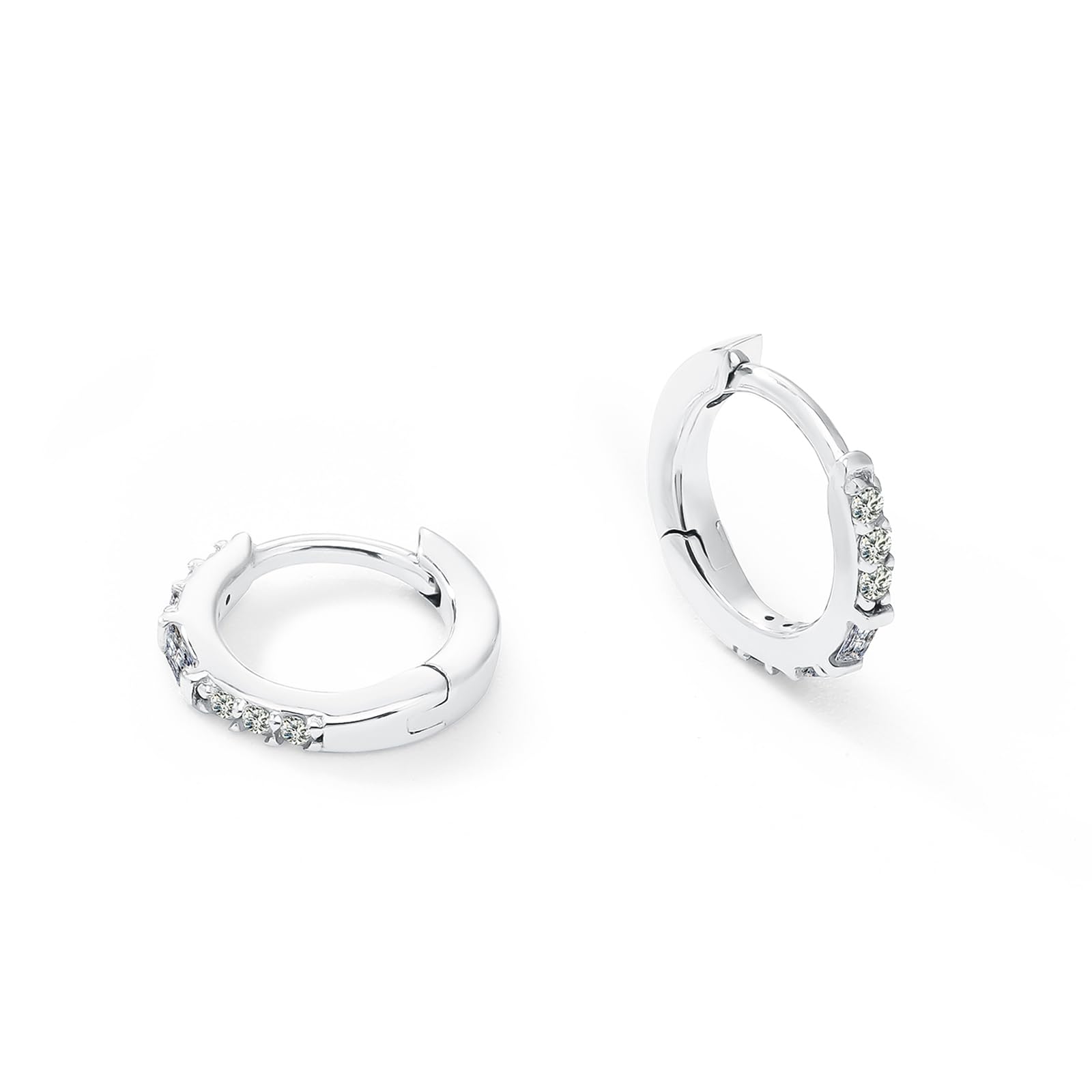 Womens | 0.10 CT Round Cut Lab Grown Diamond & Emerald | Huggie Earrings | Sterling Silver | G-SI