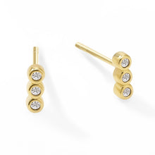 Womens | 0.07 CT Round Cut 3 Stone Lab Grown Accent Diamond | Row Stud Earrings | 14K Yellow Gold Plated Silver | G-SI