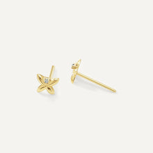 Womens | 0.02 CT Round Cut Lab Grown Accent Diamond | 4 Petal Star Stud Earrings | 14K Yellow Gold Plated Silver | G-SI