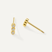 Womens | 0.07 CT Round Cut 3 Stone Lab Grown Accent Diamond | Row Stud Earrings | 14K Yellow Gold Plated Silver | G-SI