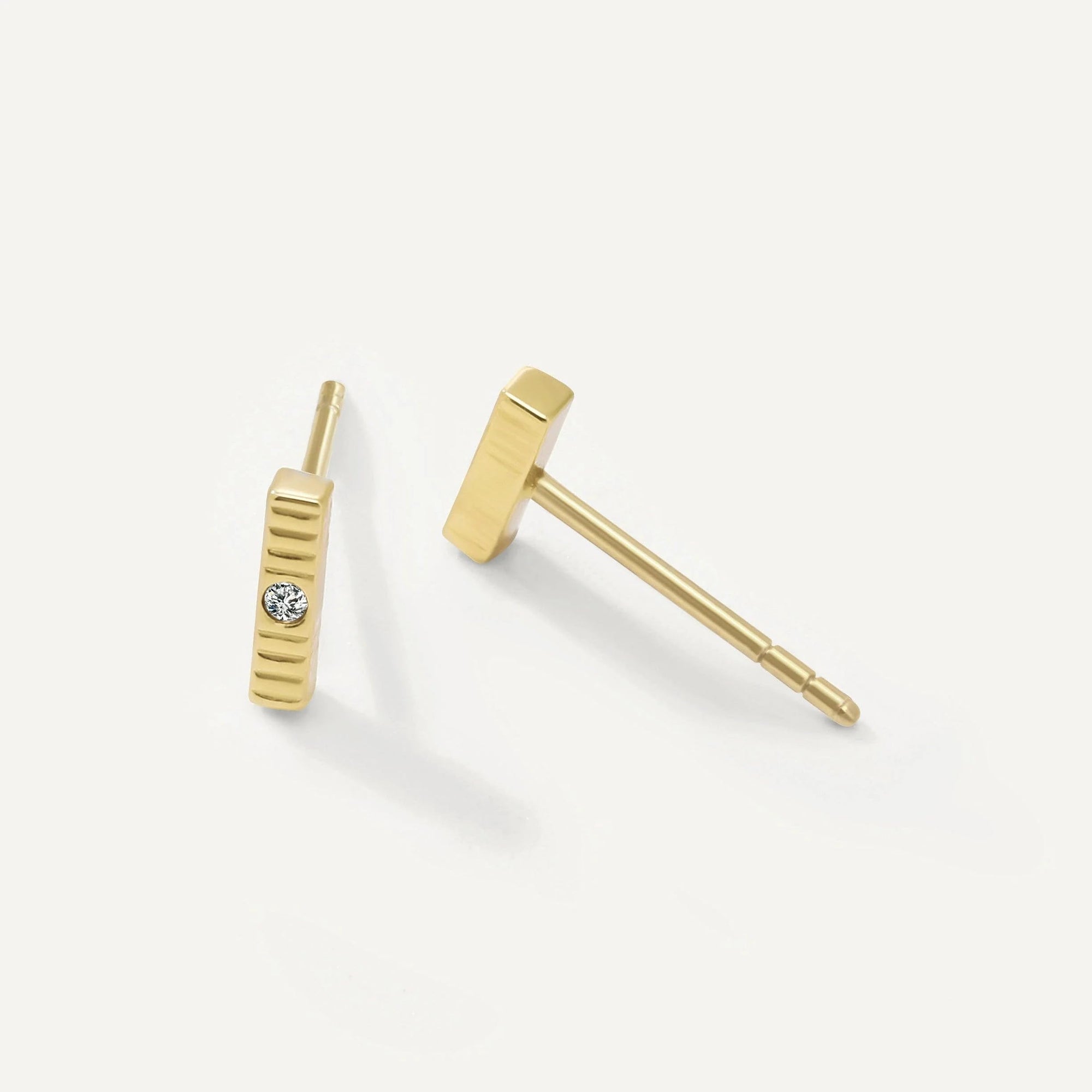 Womens | 0.02 CT Round Cut Lab Grown Accent Diamond | Bar Stud Earrings | 14K Yellow Gold Plated Silver | G-SI