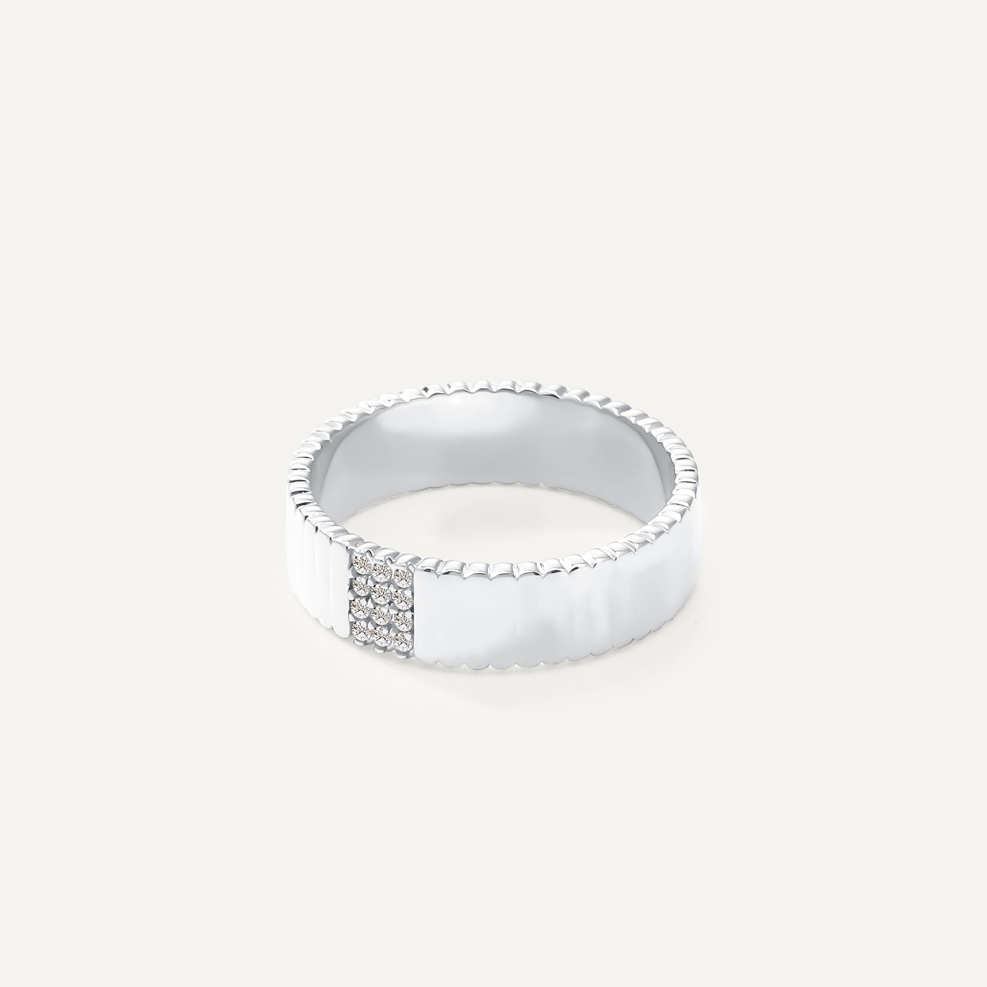 Womens | 0.06 CT Round Cut Lab Grown Accent Diamond | Band Ring | Sterling Silver | G-SI