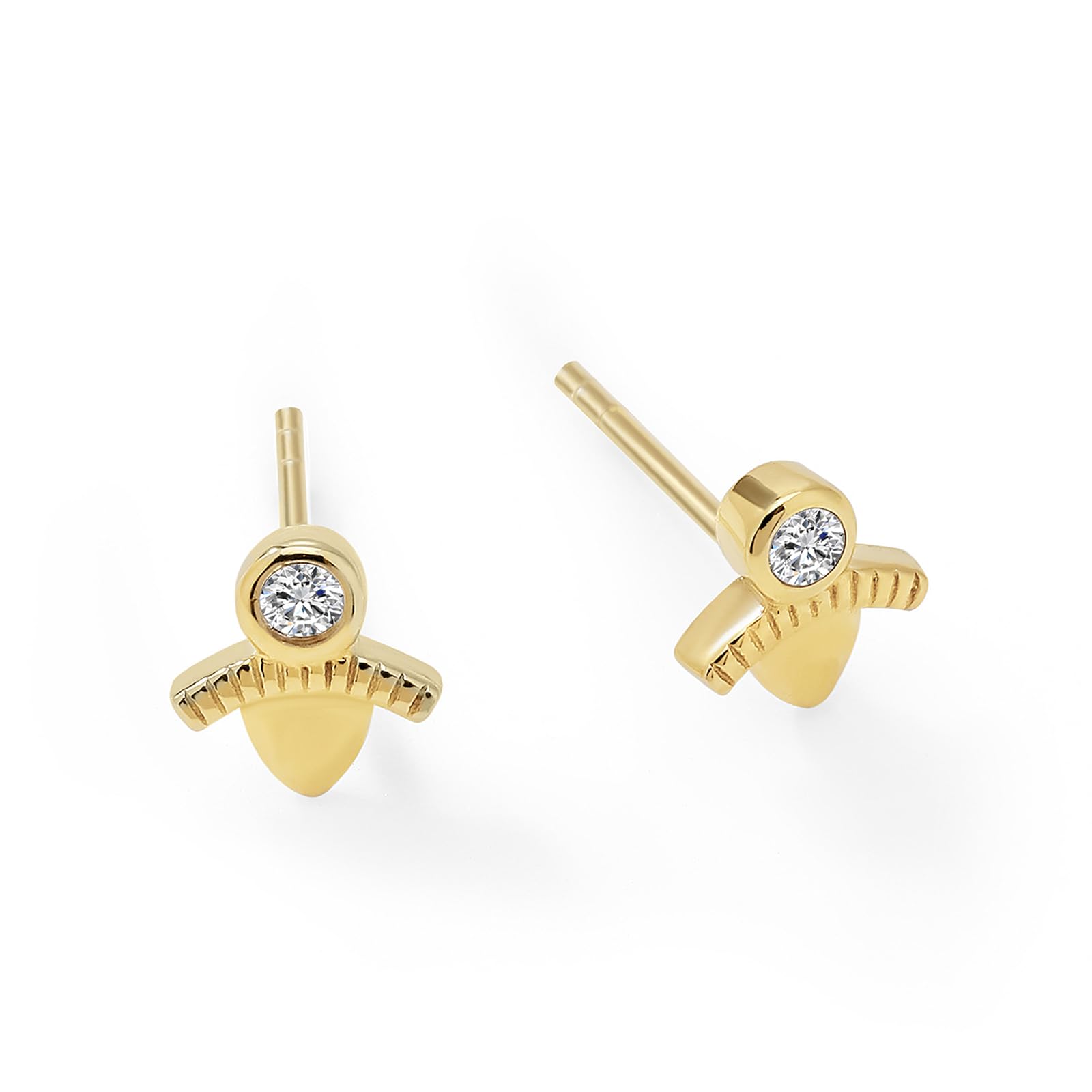 Womens | 0.06 CT Round Cut Lab Grown Accent Diamond | Fashion Stud Earrings - II | 14K Yellow Gold Plated Silver | G-SI