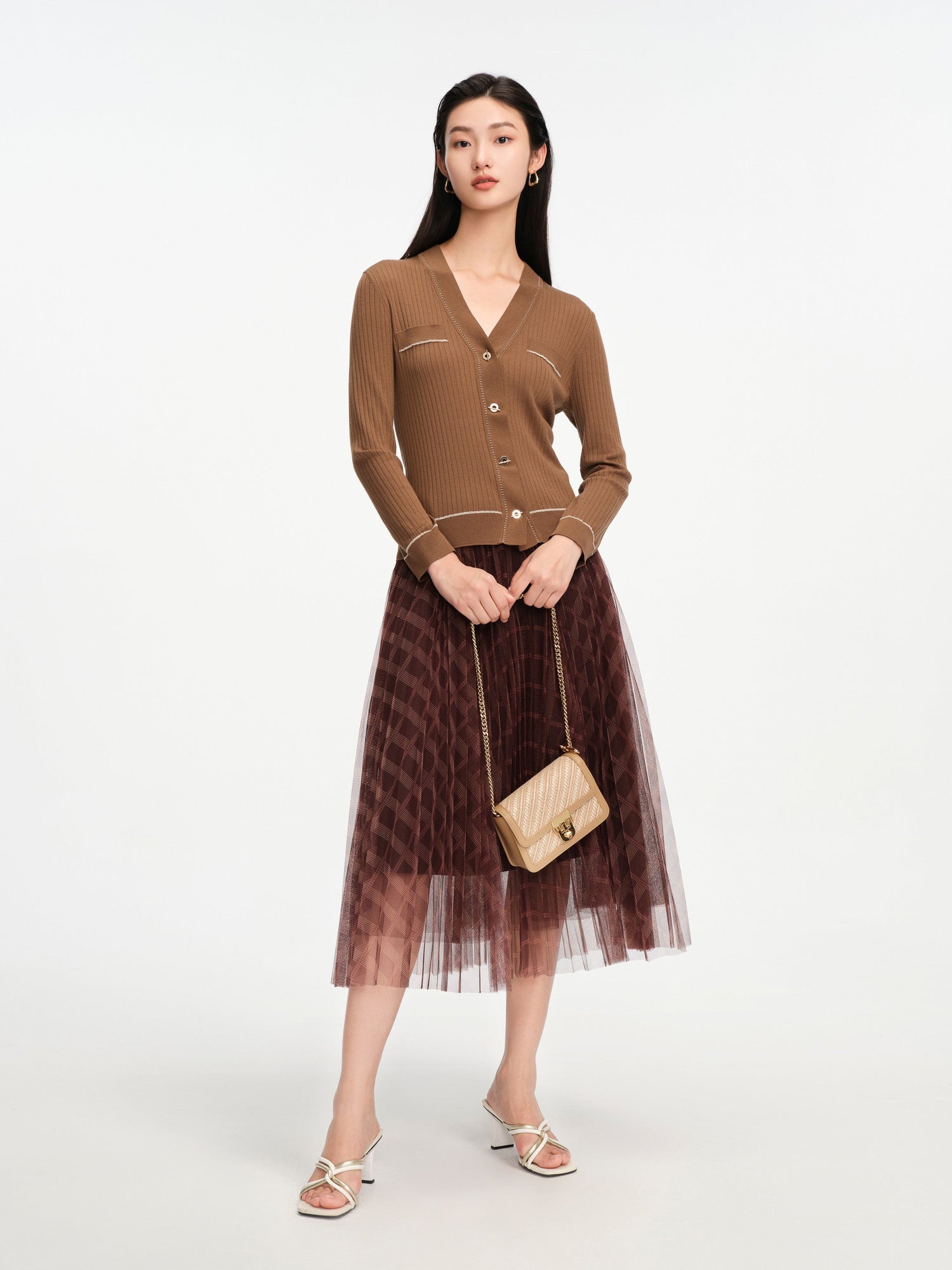 Texture Knit Cardigan | Brown