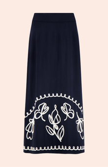 Floral Embroidered Skirt | Navy