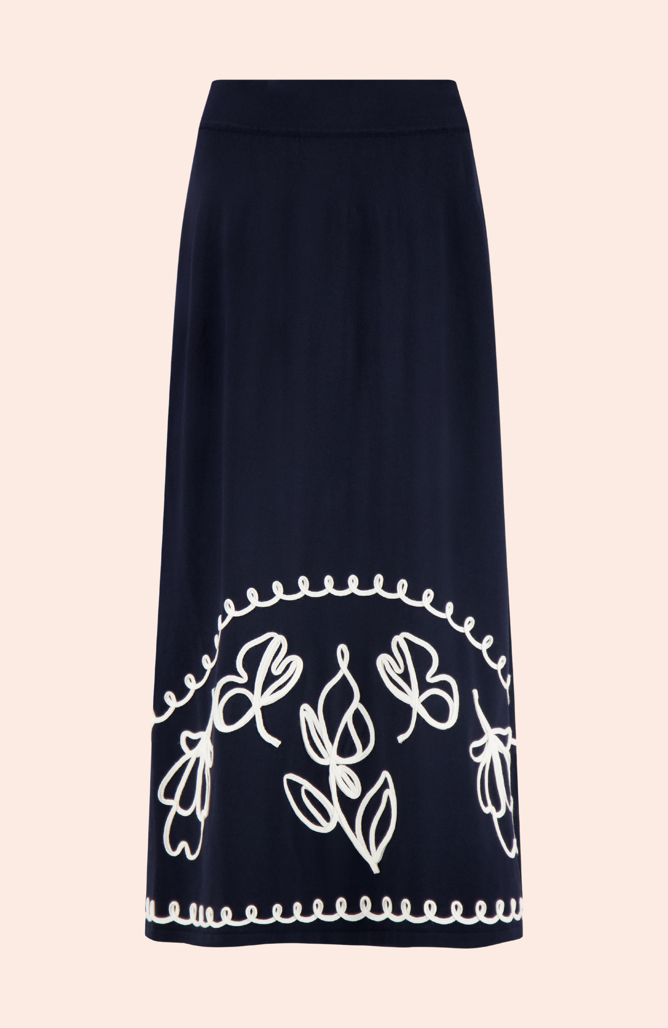 Floral Embroidered Skirt | Navy