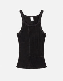 Mixed Media Ribbed Tank | Black Multi