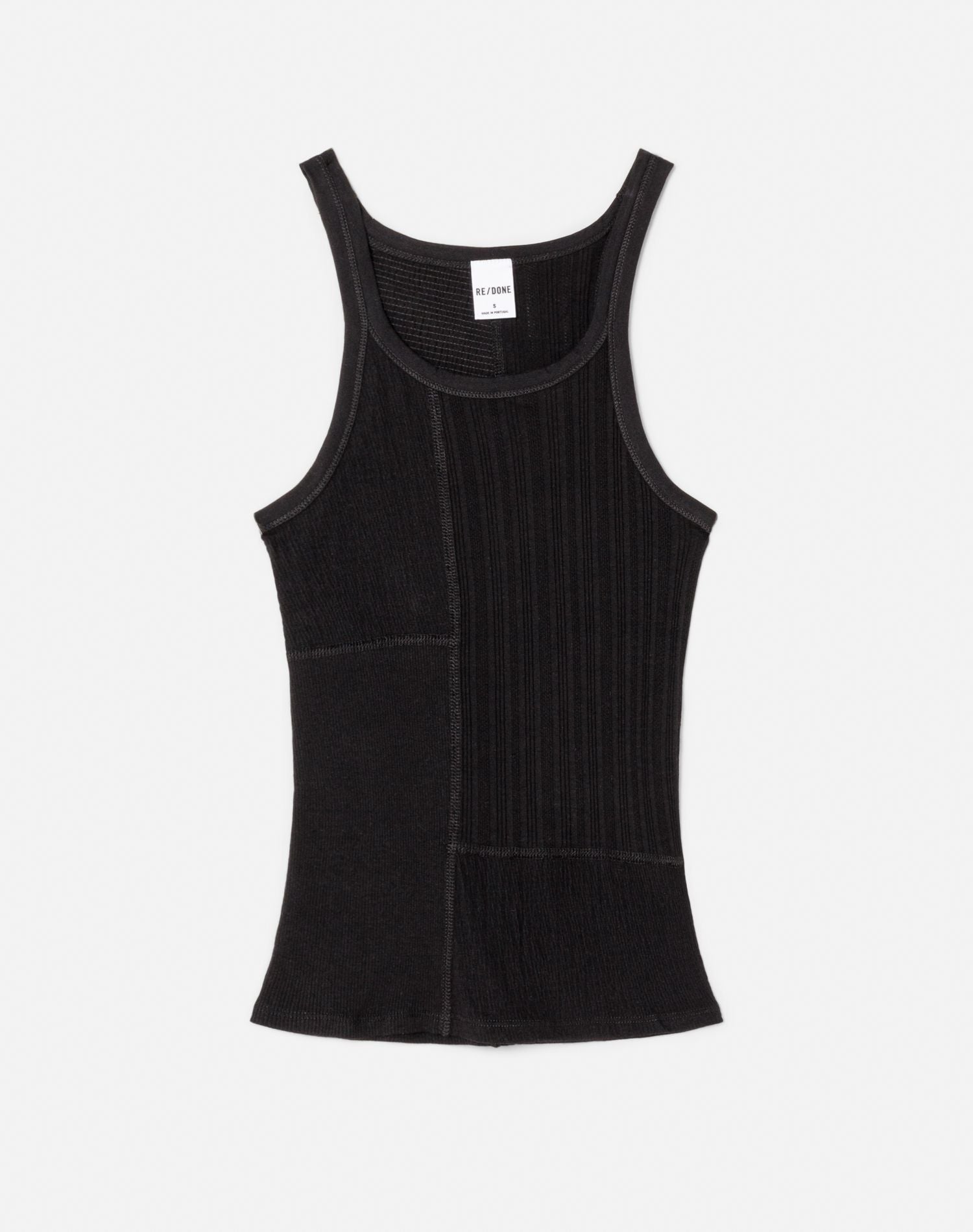 Mixed Media Ribbed Tank | Black Multi