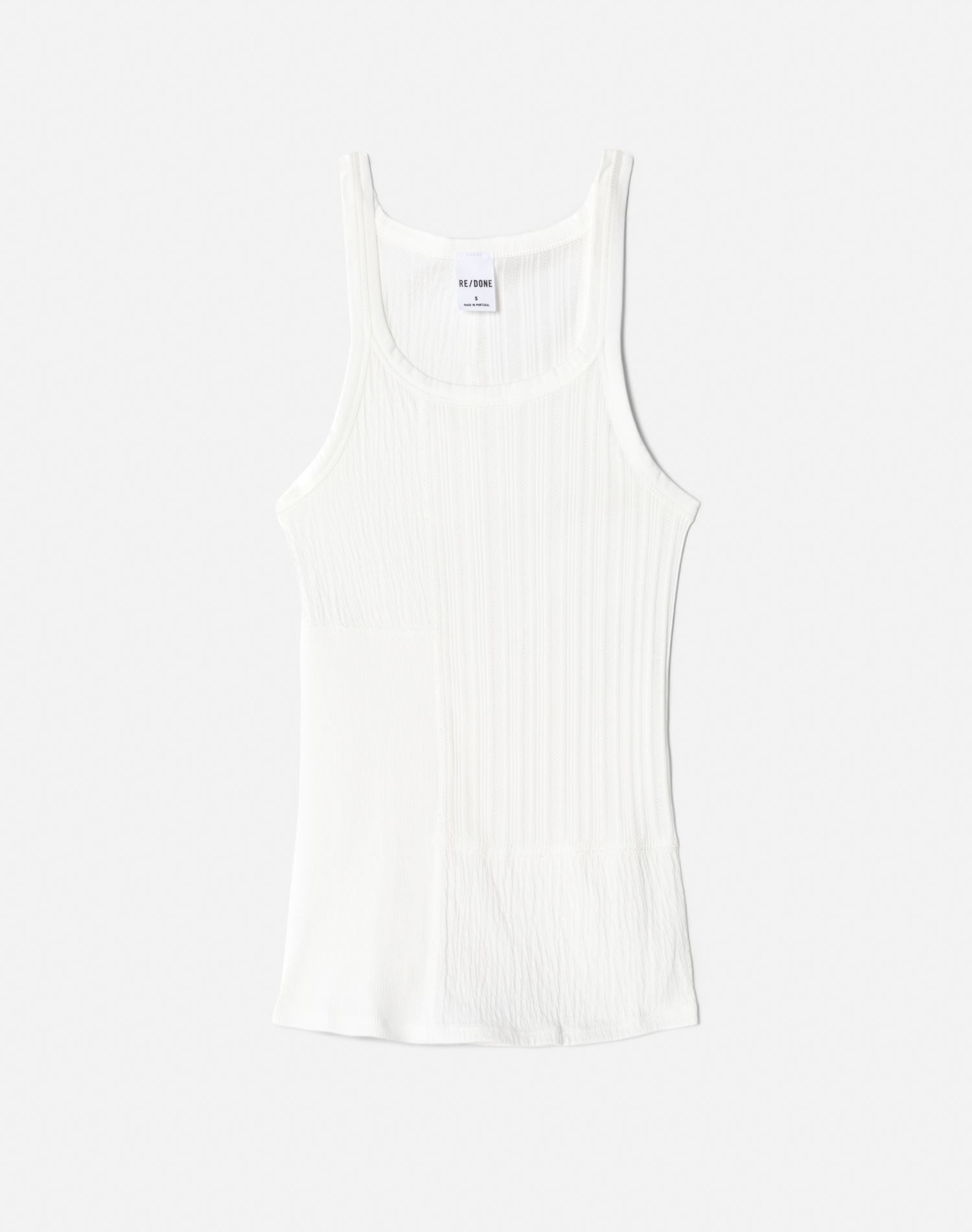 Mixed Media Ribbed Tank | White Multi