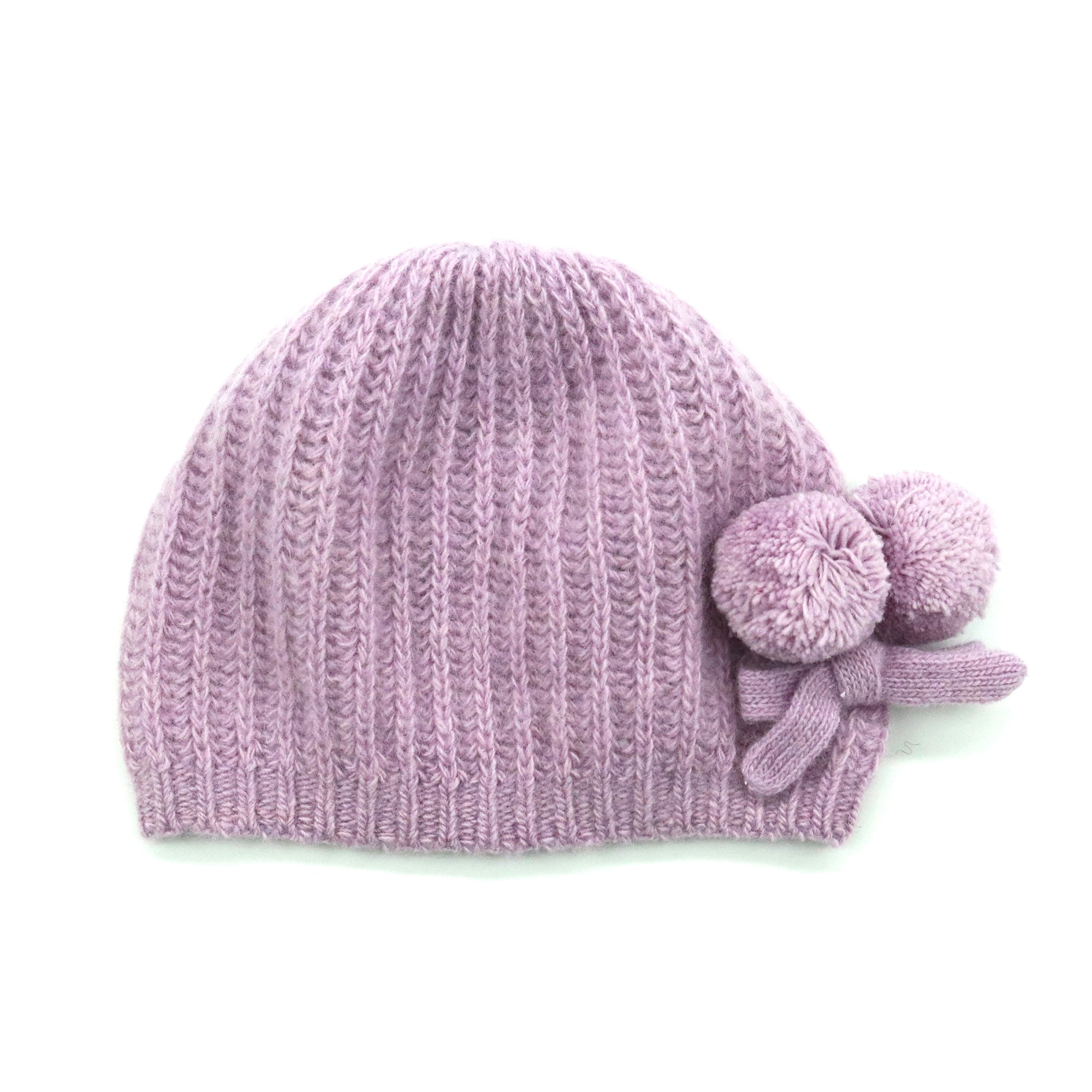 Kids | Cashmere Knit Hat with Poms | French Lavander