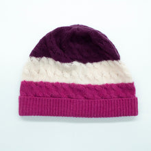 Kids | Cashmere Striped Hat with Cables | Purple Combo