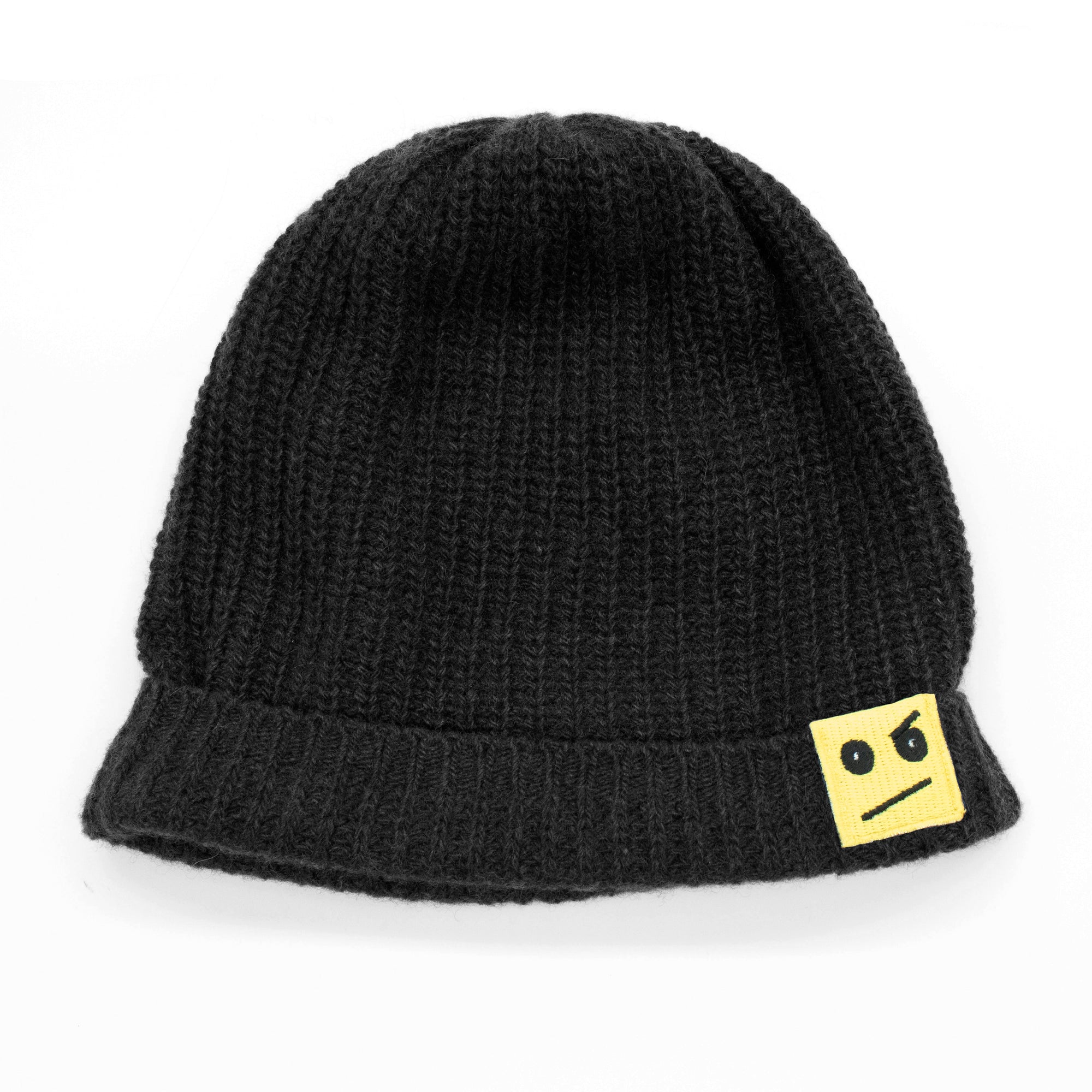 Kids | Cashmere Slouchy Hat with Mood Emoticon | Black