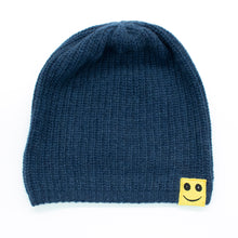 Kids | Cashmere Slouchy Hat with Mood Emoticon | Denim Blue