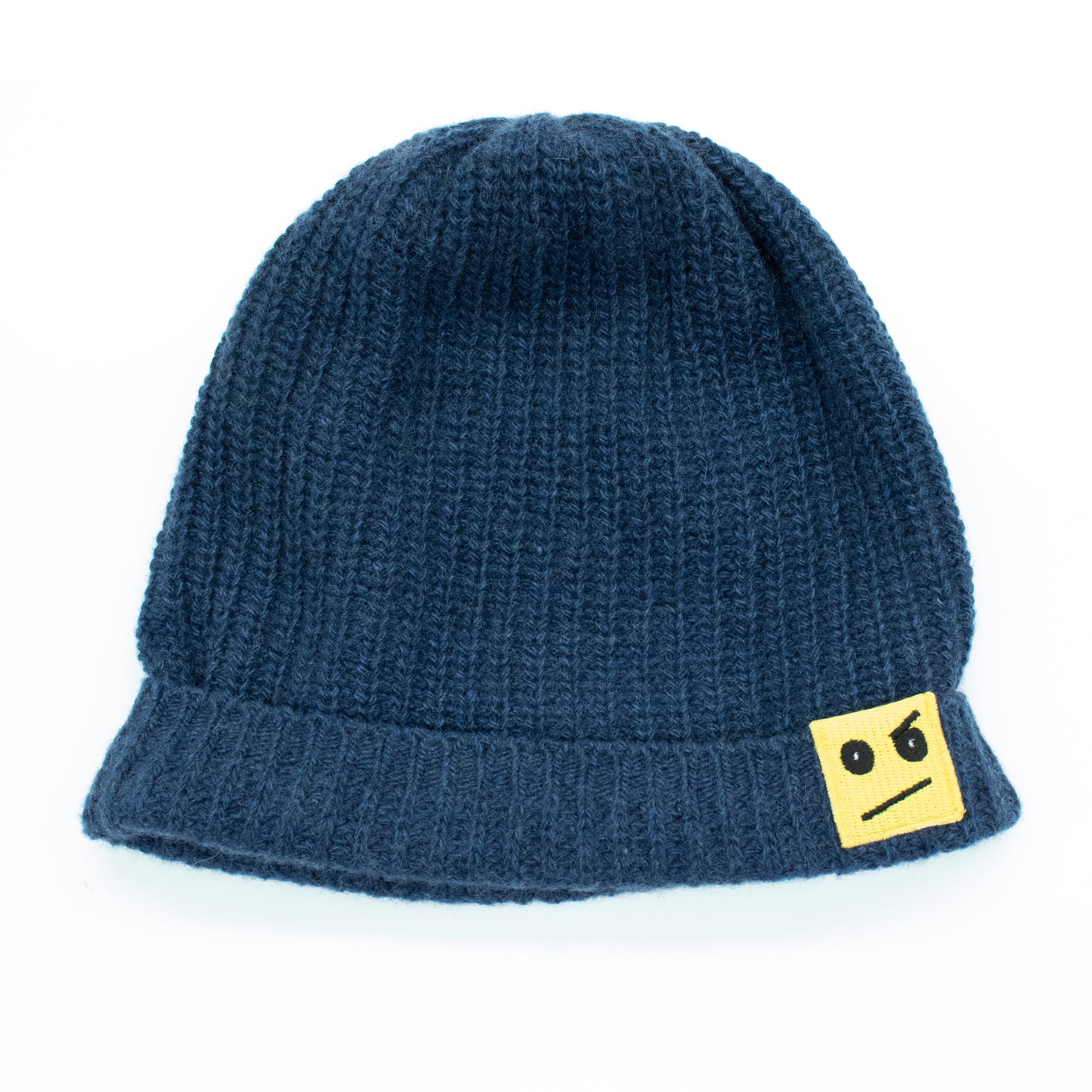 Kids | Cashmere Slouchy Hat with Mood Emoticon | Denim Blue