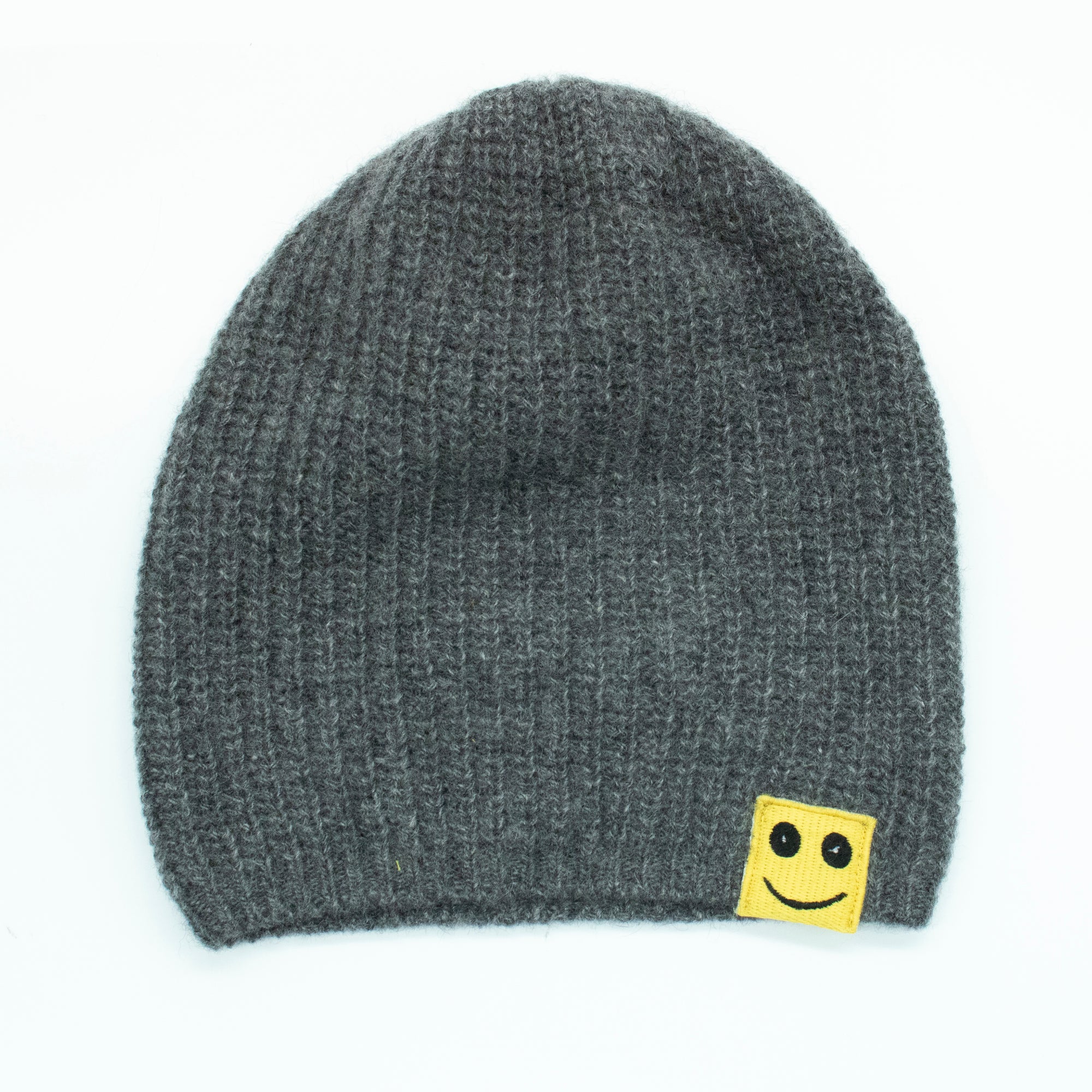 Kids | Cashmere Slouchy Hat with Mood Emoticon | Medium Grey