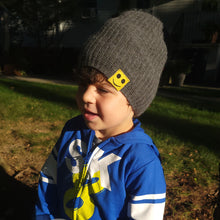 Kids | Cashmere Slouchy Hat with Mood Emoticon | Medium Grey