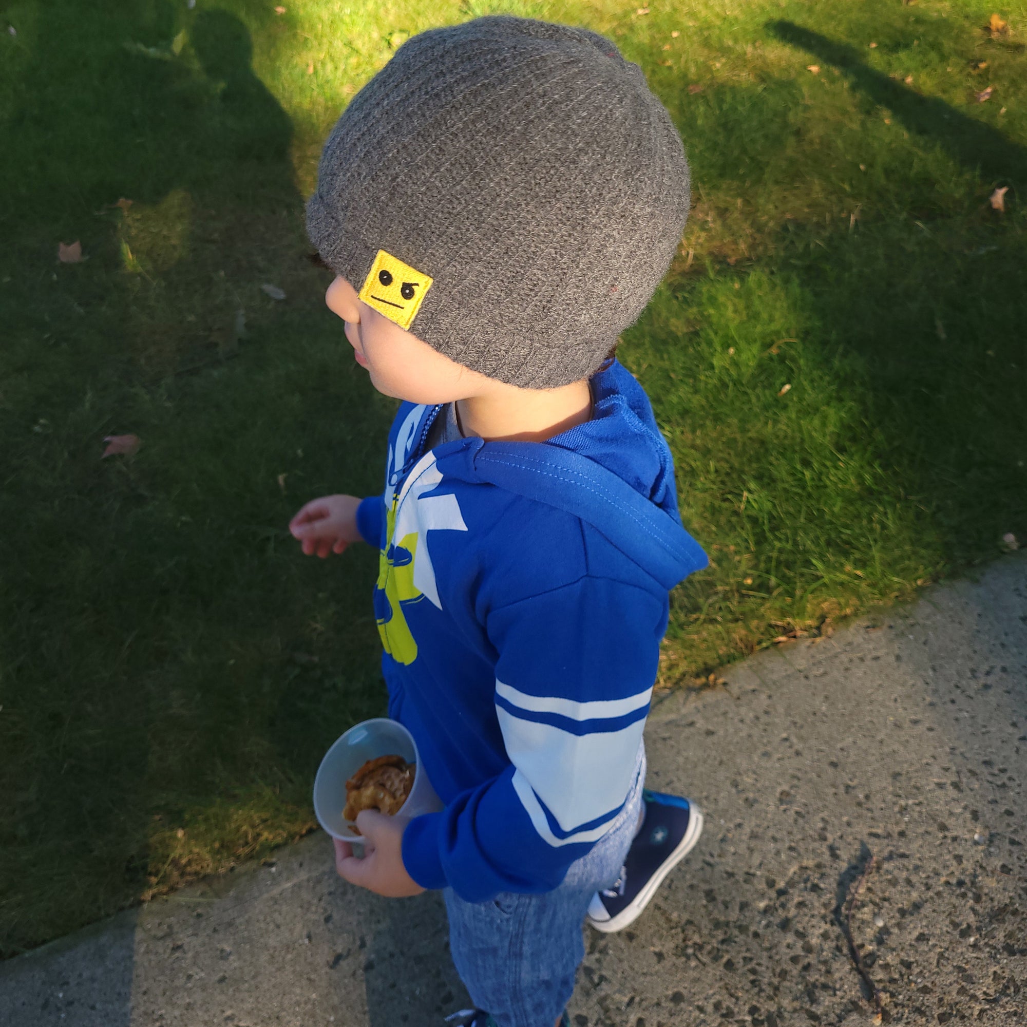 Kids | Cashmere Slouchy Hat with Mood Emoticon | Medium Grey