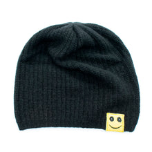 Kids | Cashmere Slouchy Hat with Mood Emoticon | Black