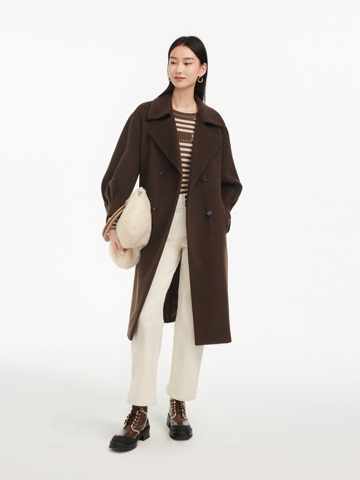 Yak Wool Belted Coat | Brown