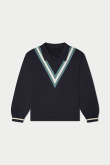 V Knit Long Sleeve Polo | Grey