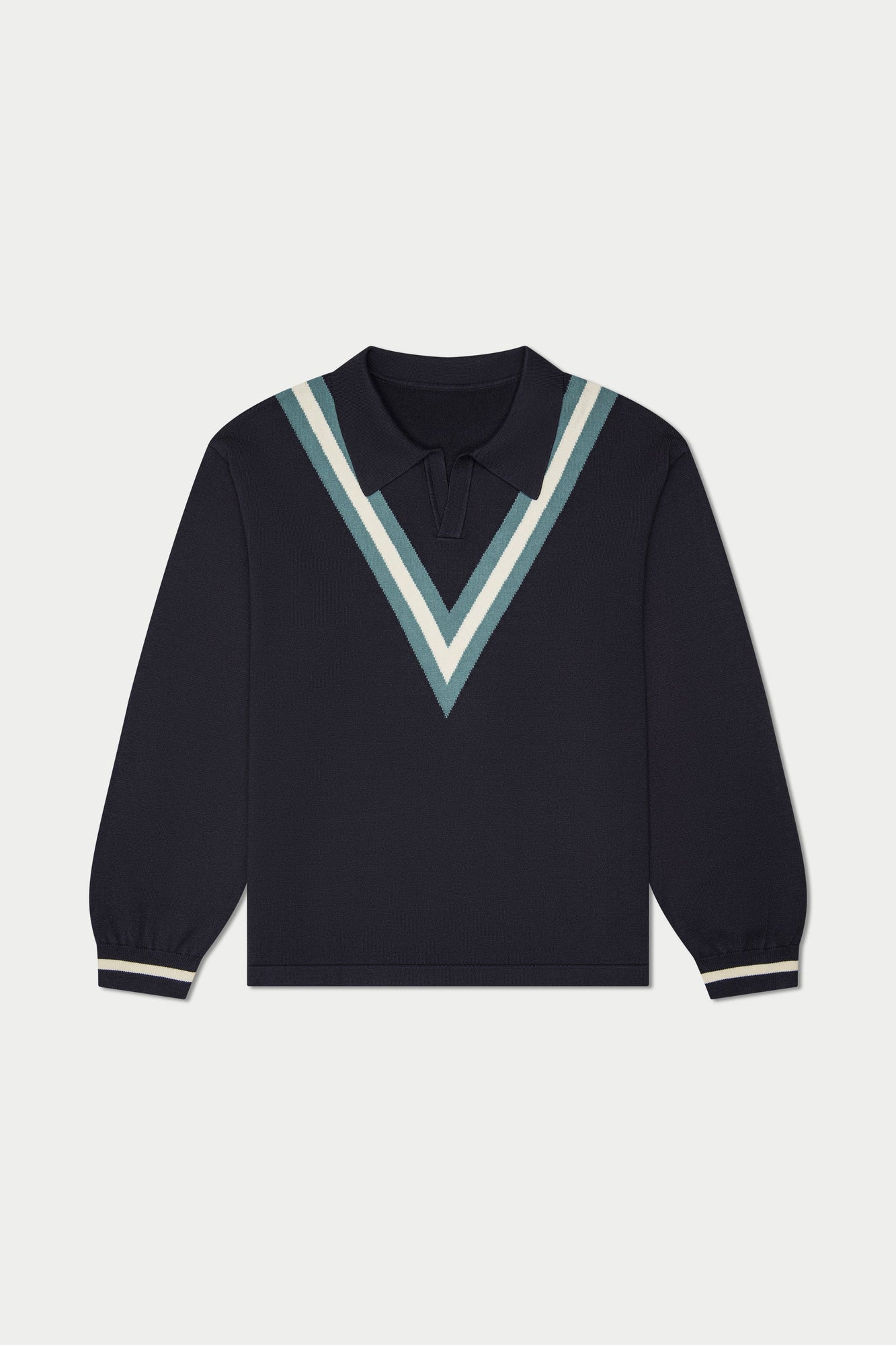 V Knit Long Sleeve Polo | Grey