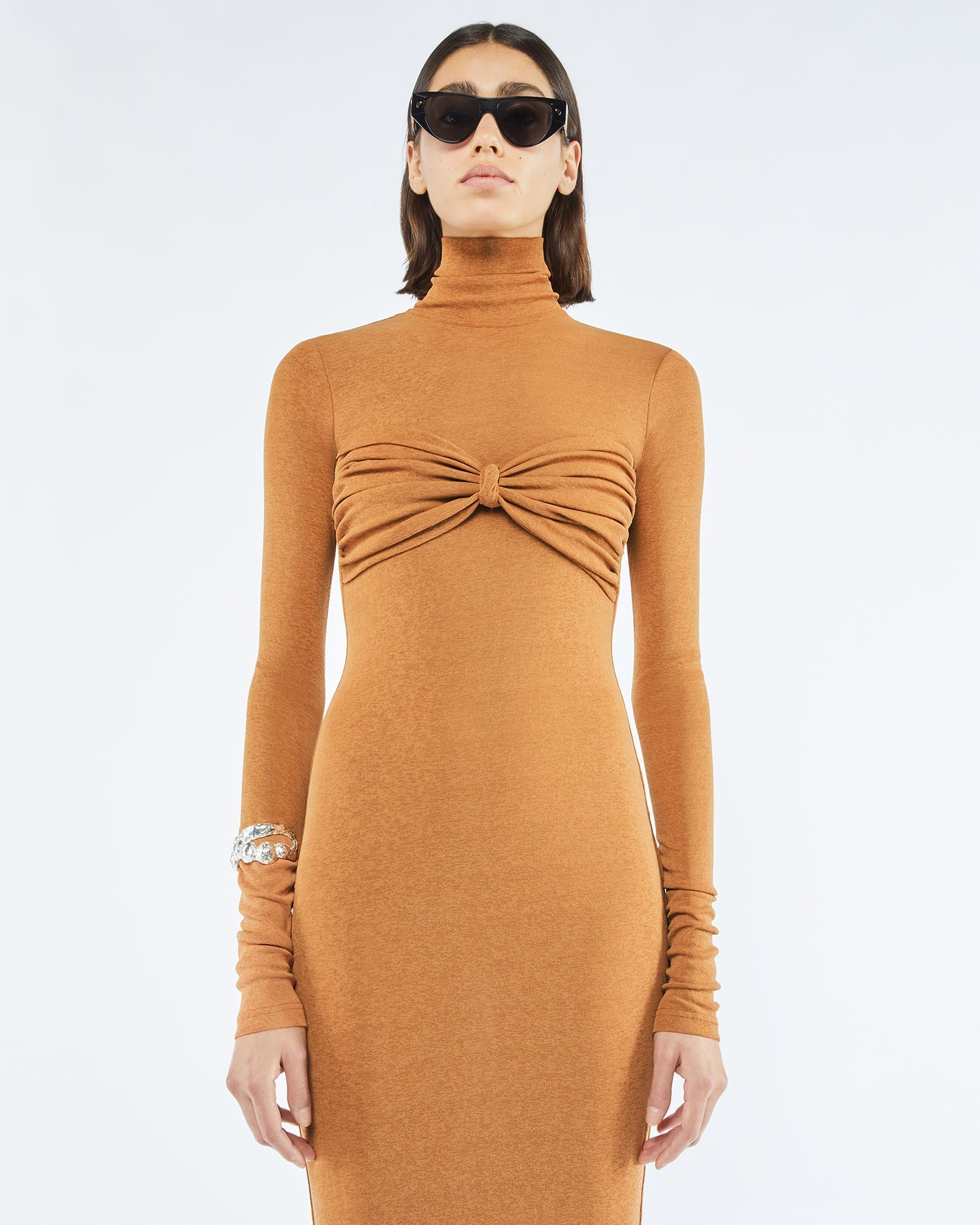 Manja Mesh-Jersey Midi Dress | Caramel