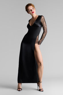 Slit long dress - Rendez-Vous Private | Black