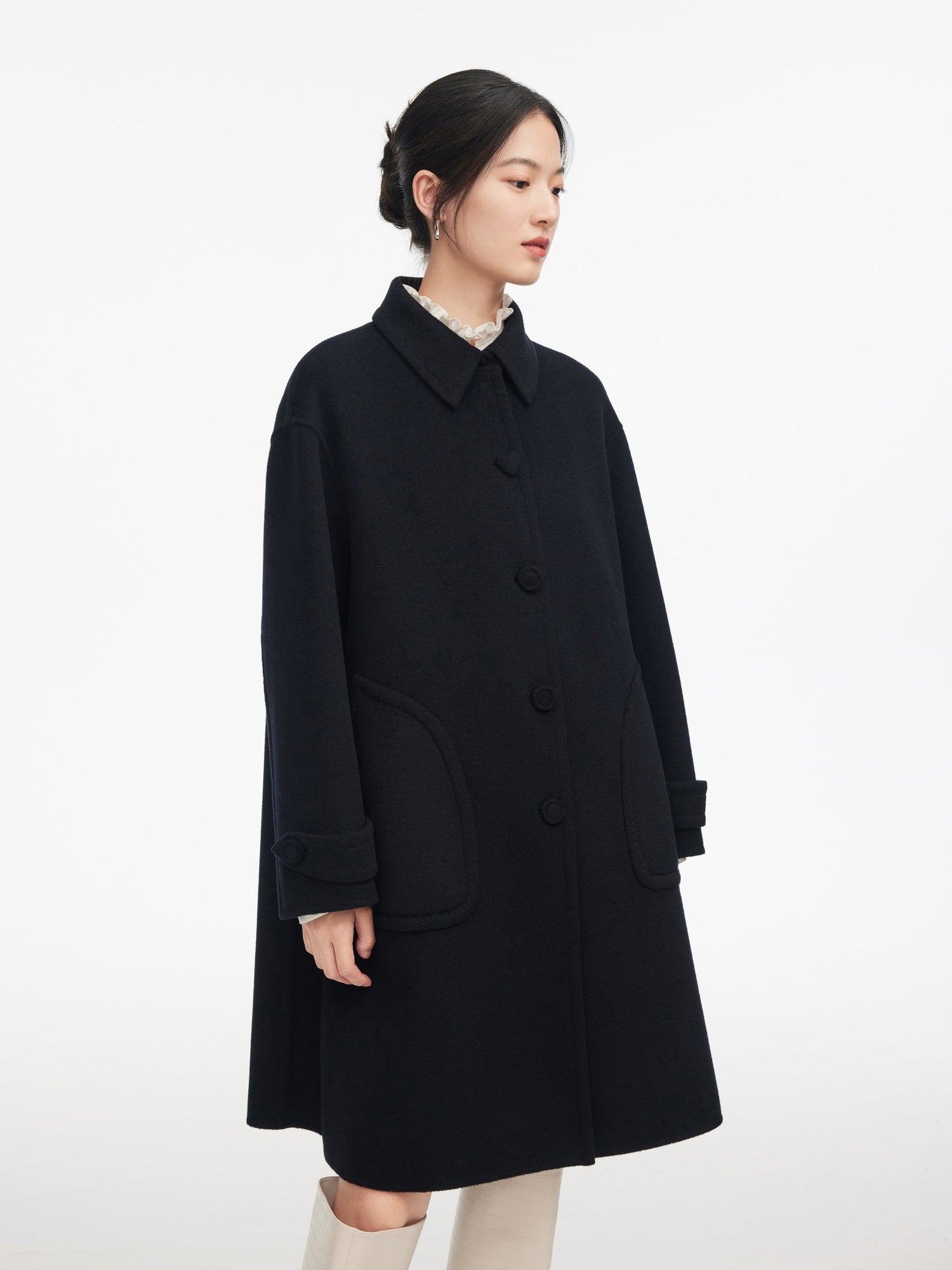 A-Shape Woolen Coat | Black