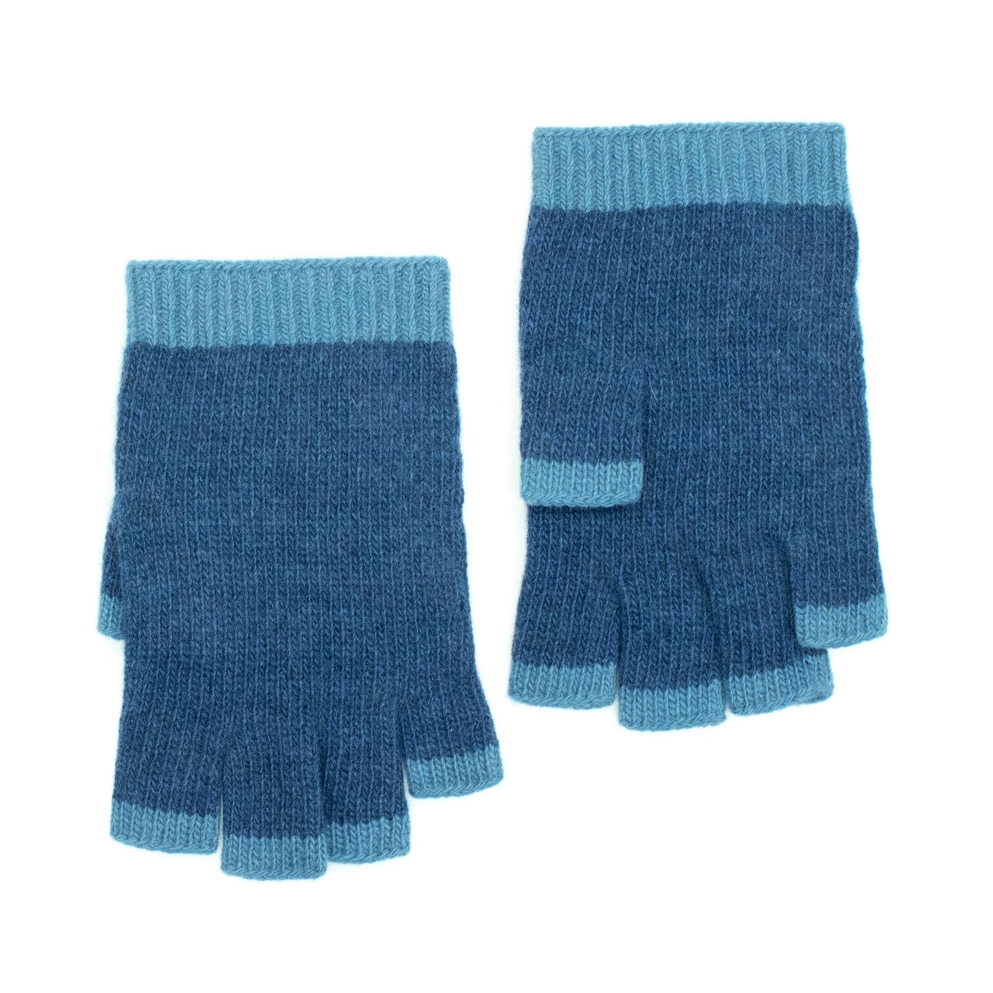 Cashmere Colorblock Fingerless Gloves | Denim/Blue