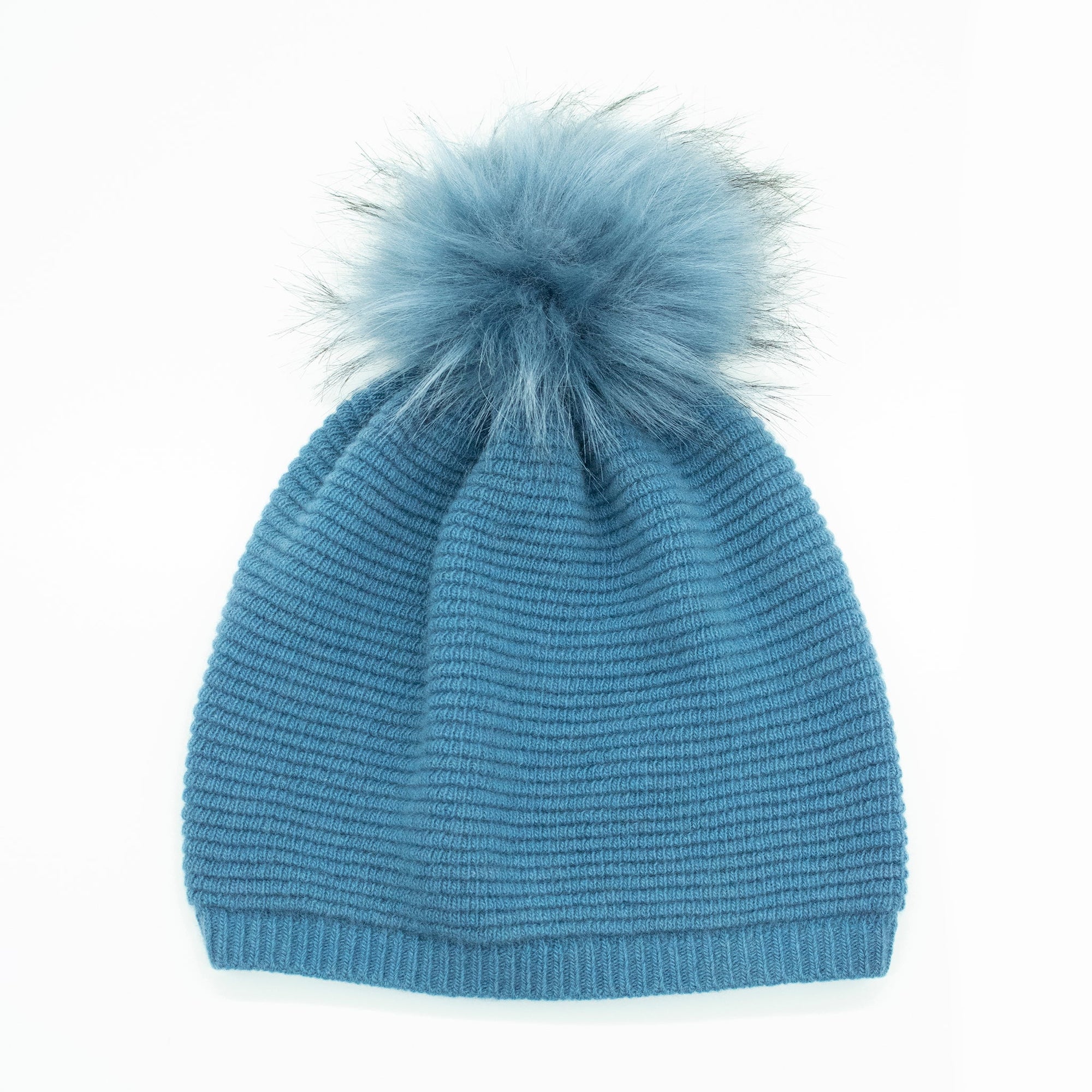 Cashmere Slouchy Ribbed Beanie With Pom | Palace Blue