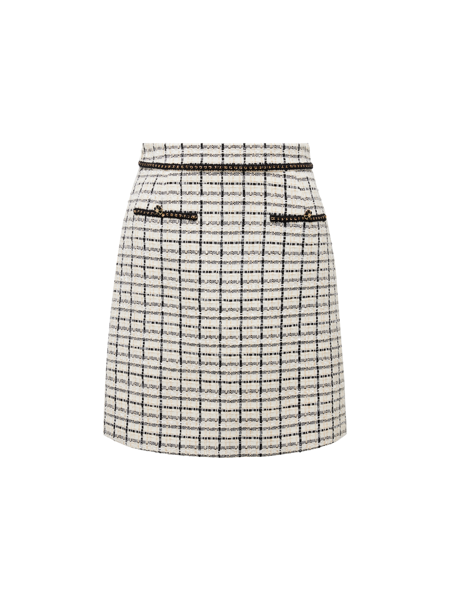 Parisian-Style Checkered Skirt | White/Black
