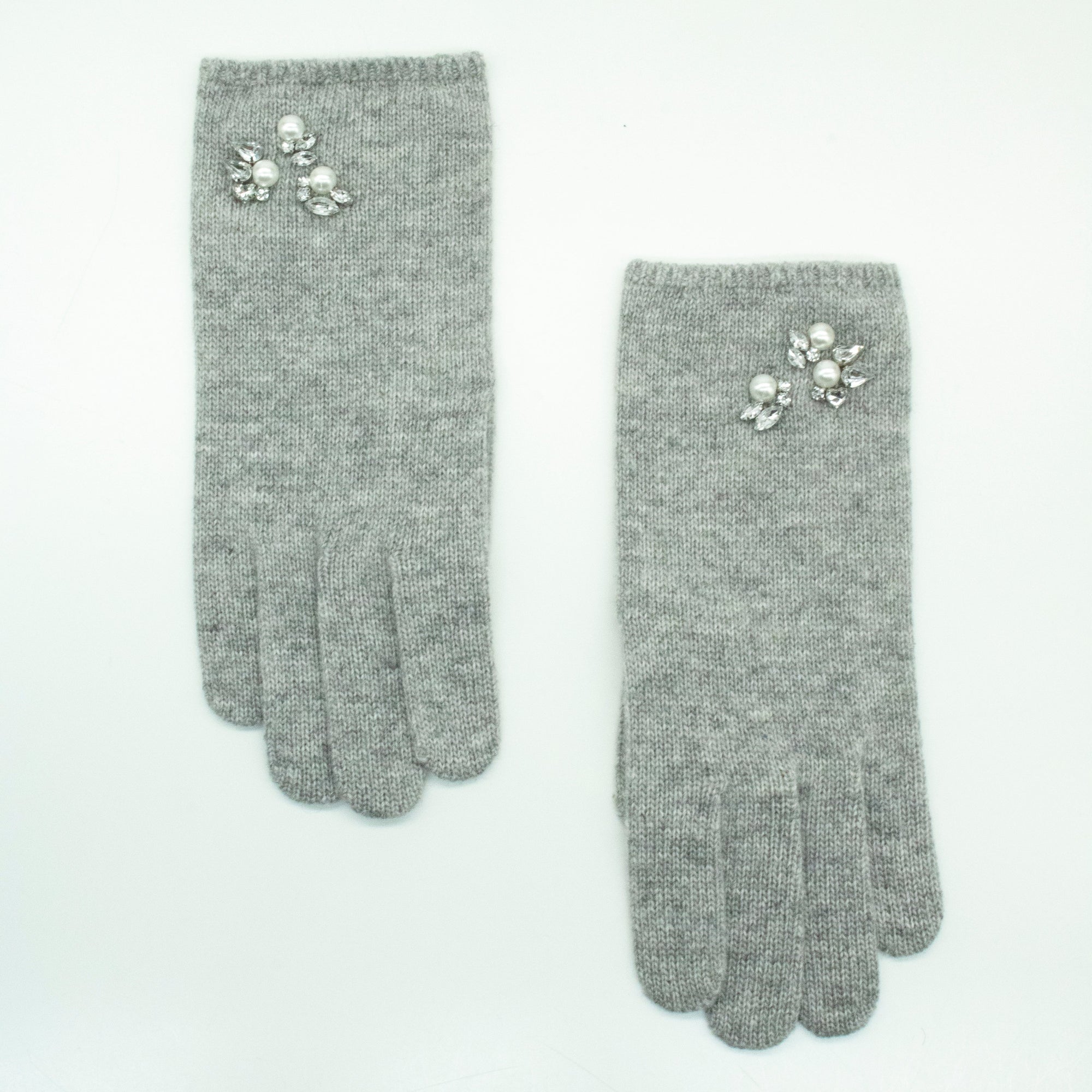 Gloves With Pearls And Stones | Light Grey