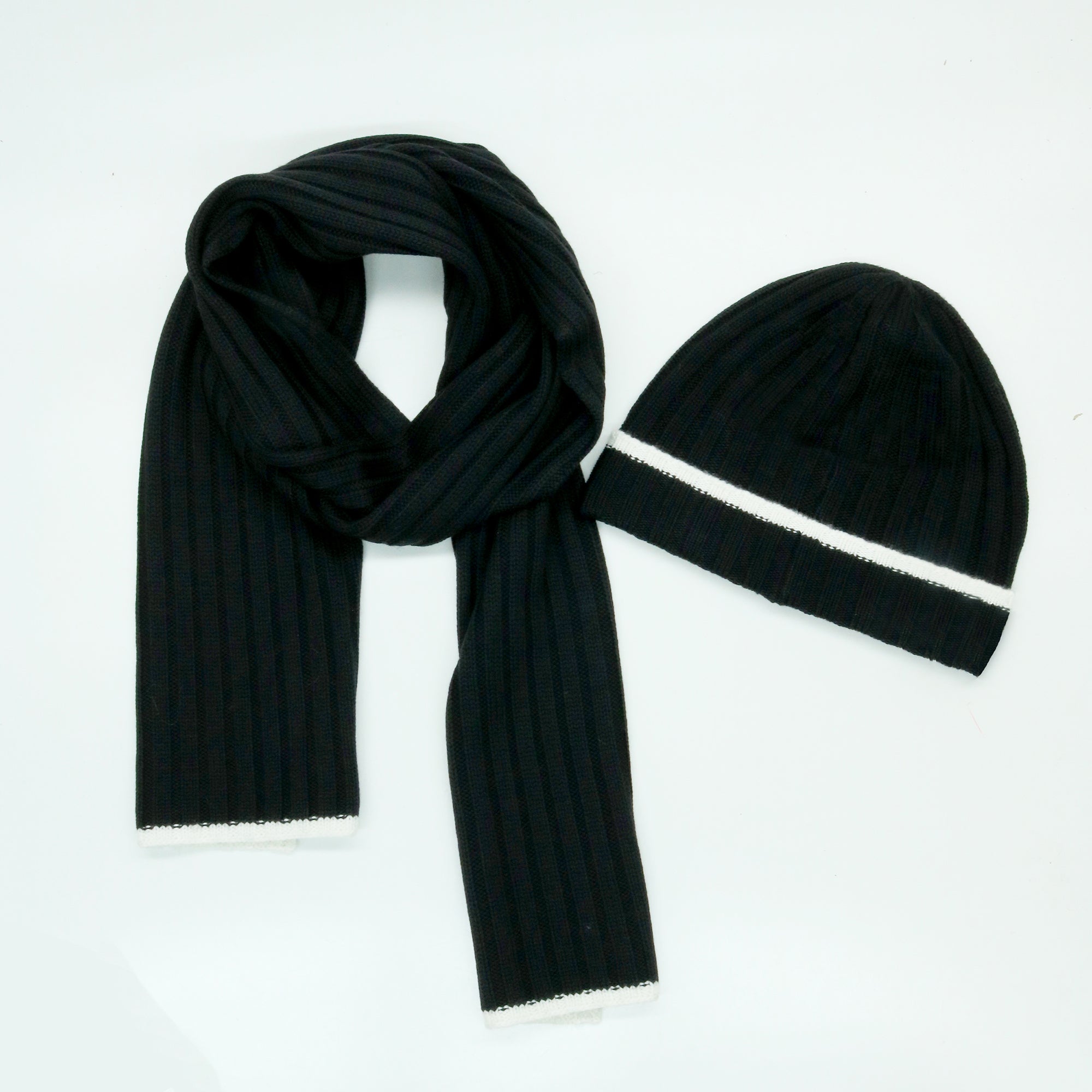 Unisex | Merino Ribbed Beanie | Black/White