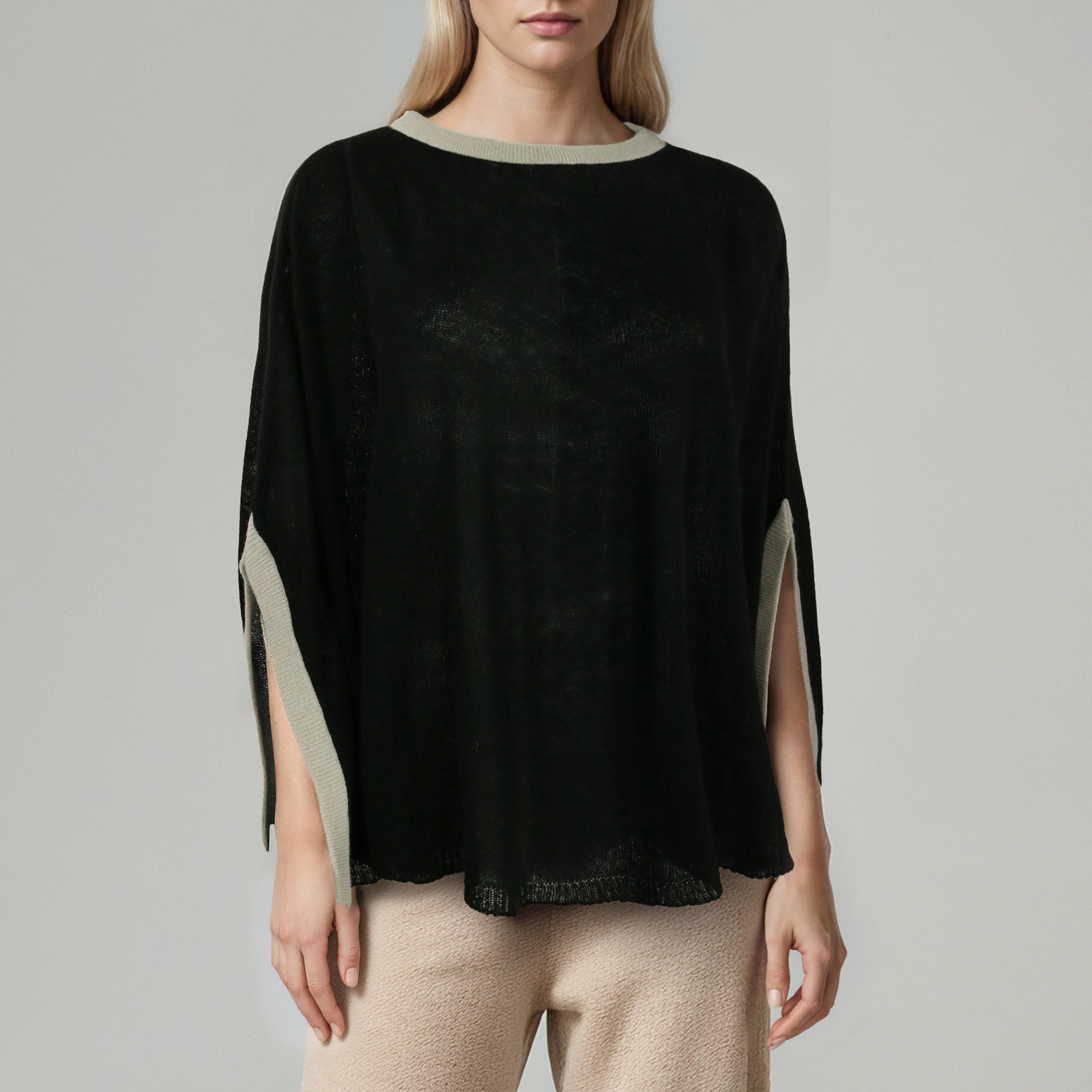 Womens | Color Block Poncho | Black