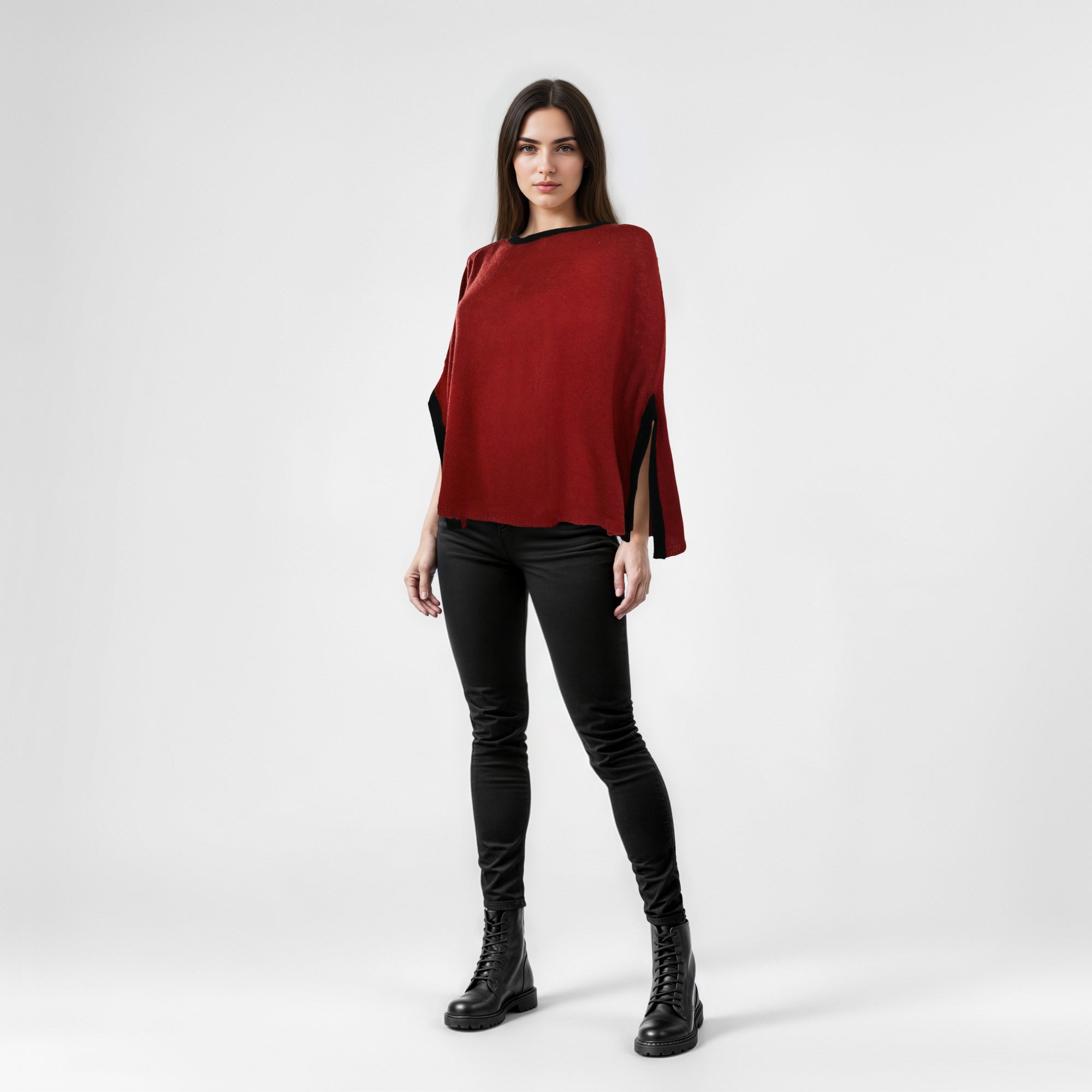 Womens | Color Block Poncho | Rust