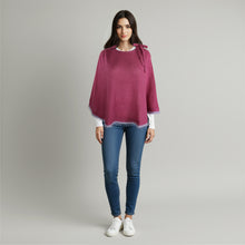 Womens | Poncho with Eyelash Fringes And Bow | Glicine/Lilac