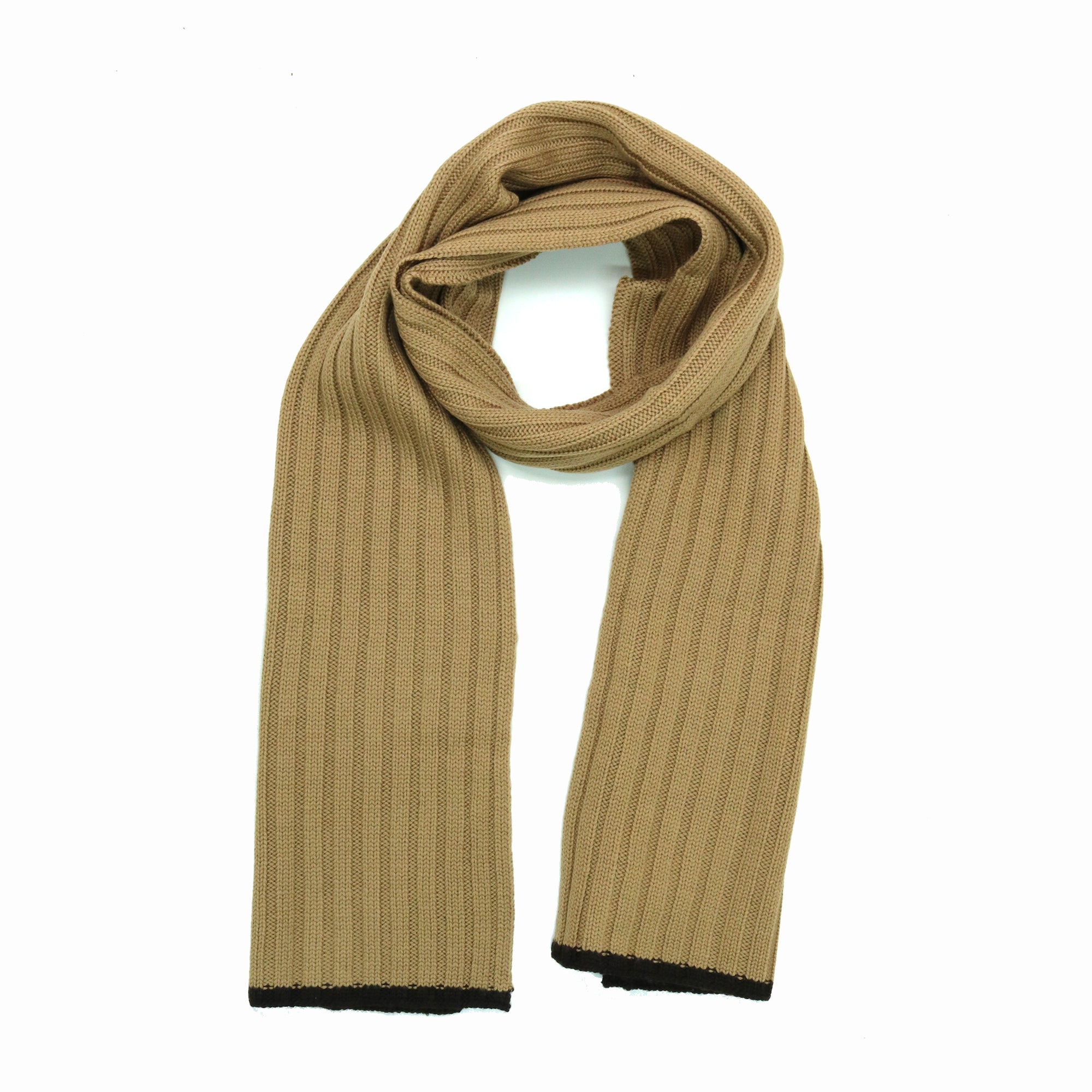 Unisex | Merino Ribbed Scarf | Camel/Espresso