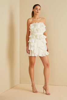 Amur | Reed Pleated Shell Mini Dress | Ivory