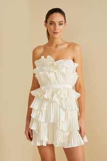 Amur | Reed Pleated Shell Mini Dress | Ivory