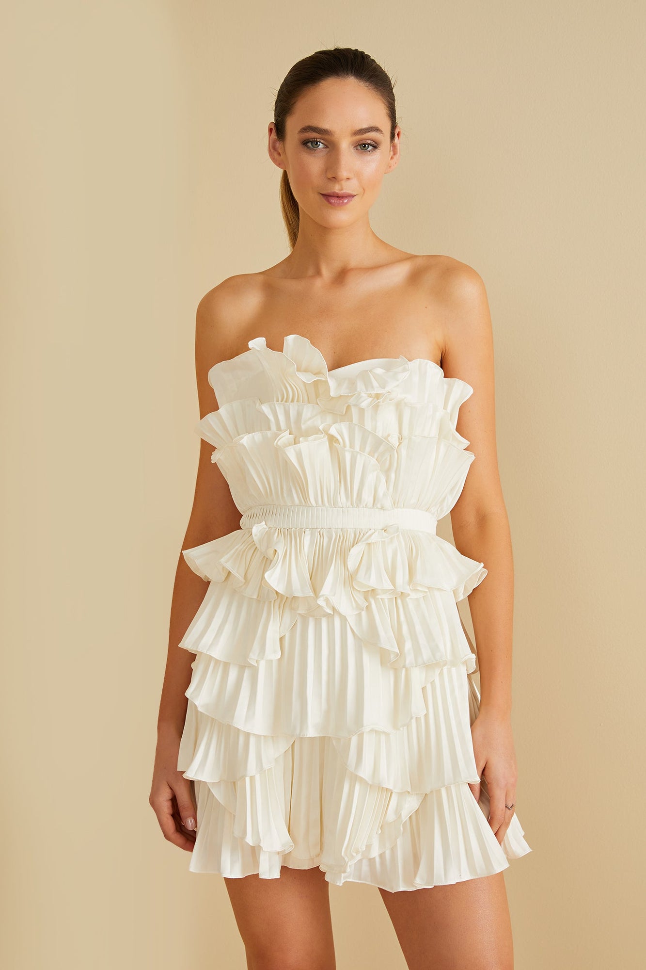 Amur | Reed Pleated Shell Mini Dress | Ivory