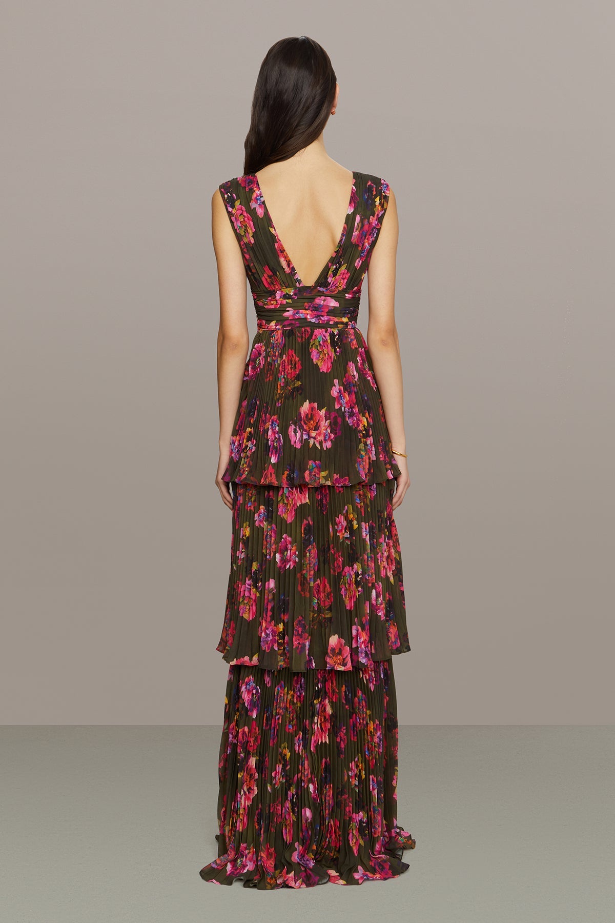 Amur | Fluer Deep V Pleated Gown | Earthy Garden