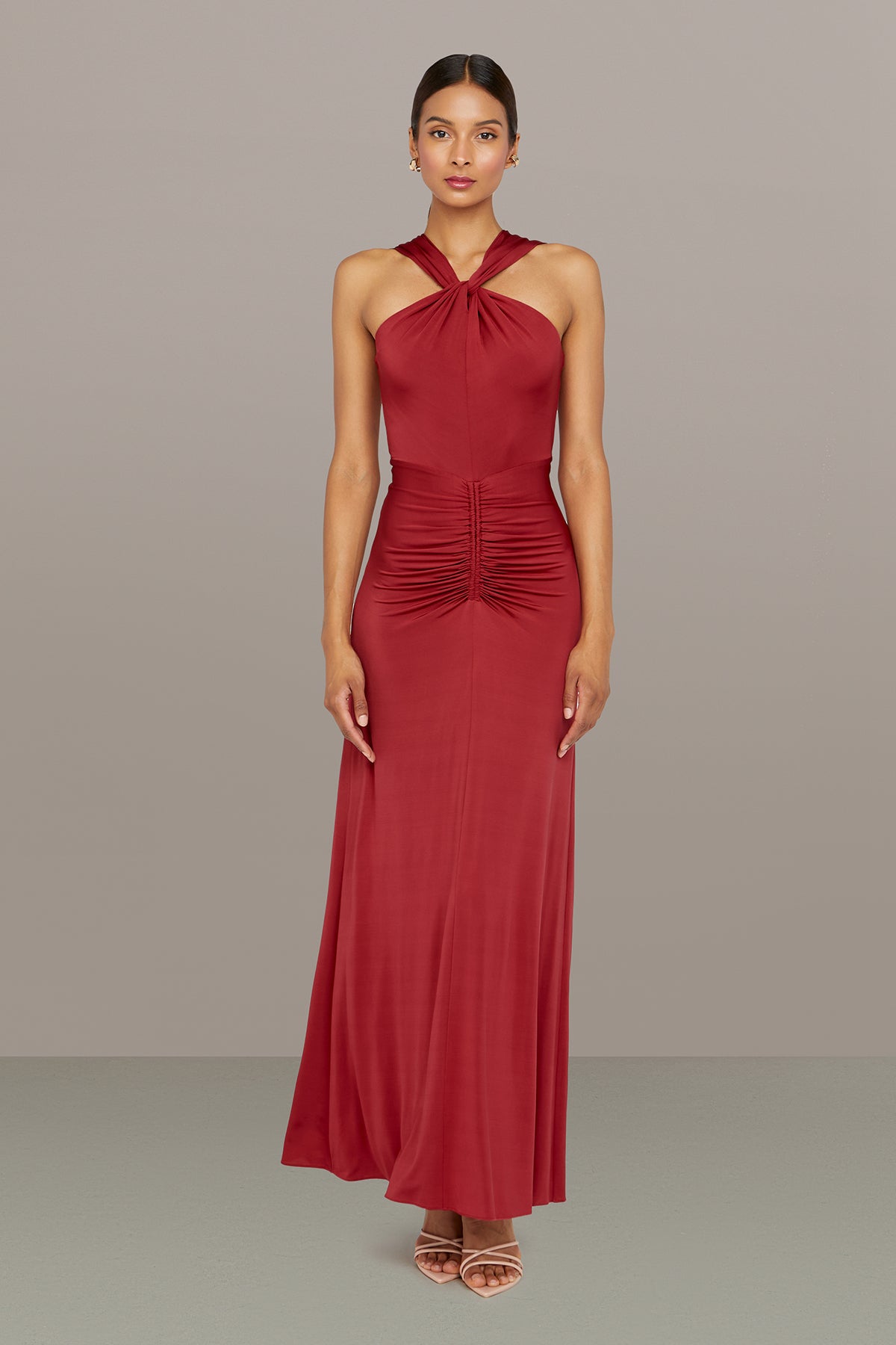 Amur | Mena Halter Jersey Dress | Vivid Auburn